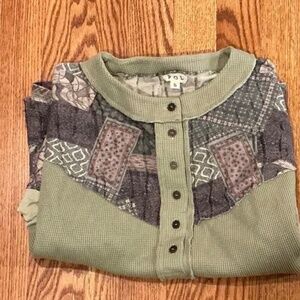 New Pol Long Sleeve Patchwork Top